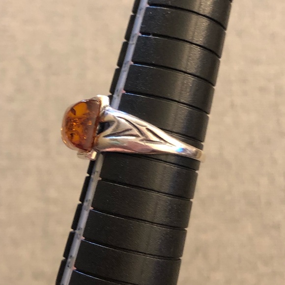 Vintage stamped silver ring amber square cabochon glows sz 7.25 boho - Picture 11 of 13